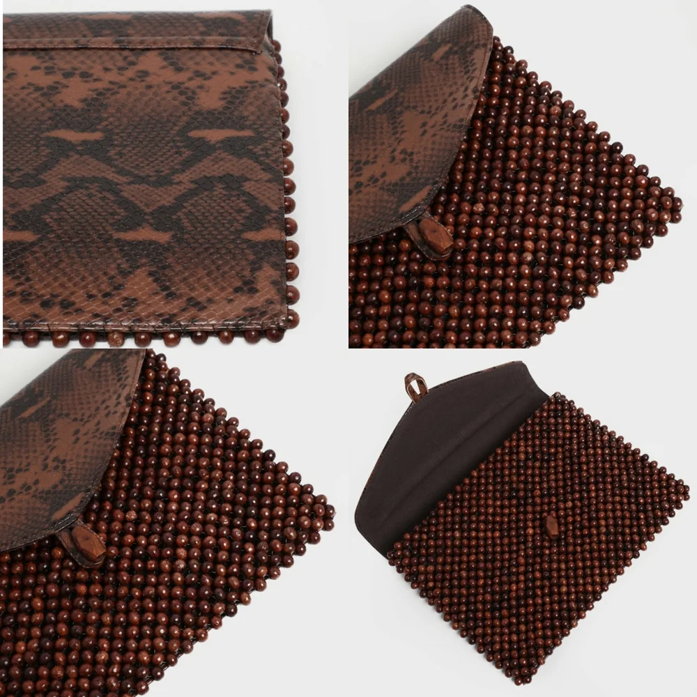 Brown Beaded Snake print Clutch Bag - Picture 9 of 10